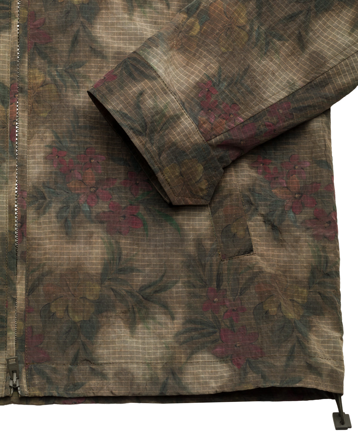 Technical jacket made of polyamide with check and floral print