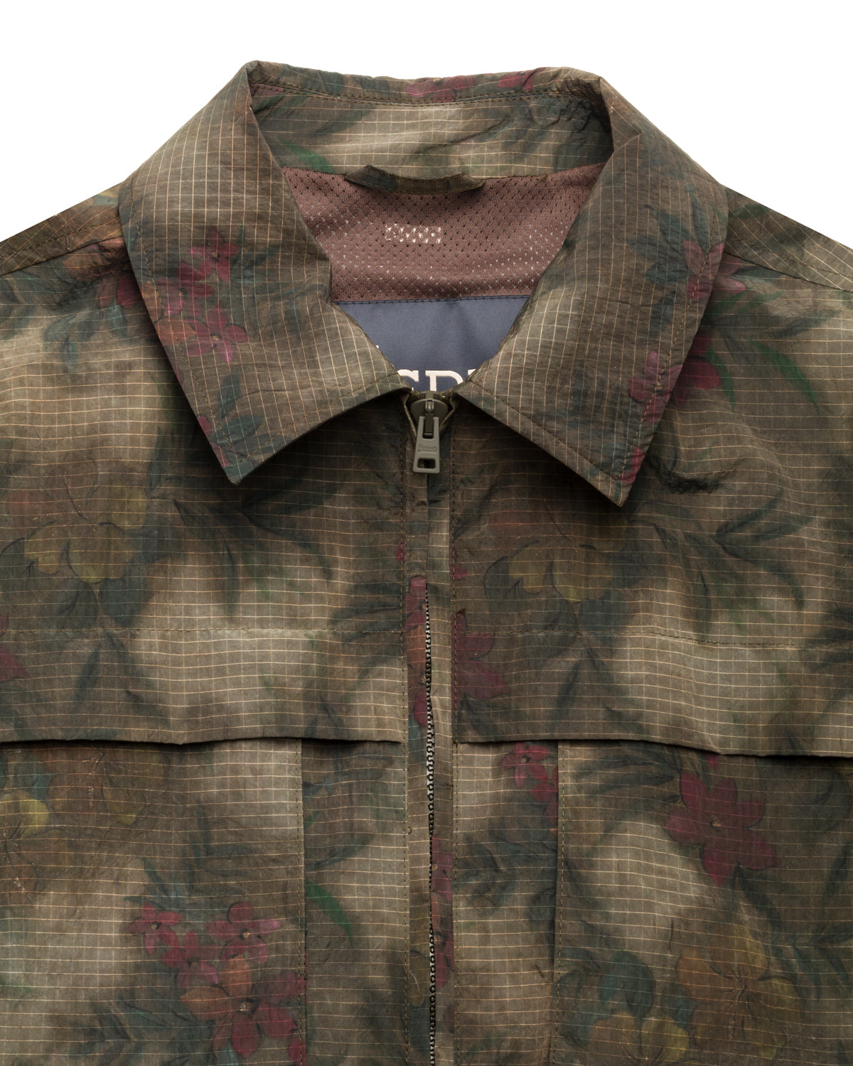 Technical jacket made of polyamide with check and floral print