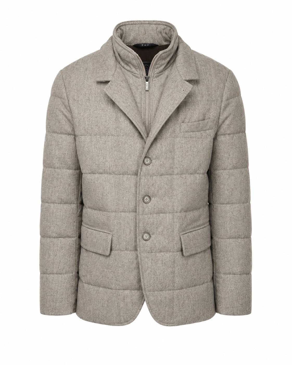 Virgin wool stand-up collar jacket with down filling