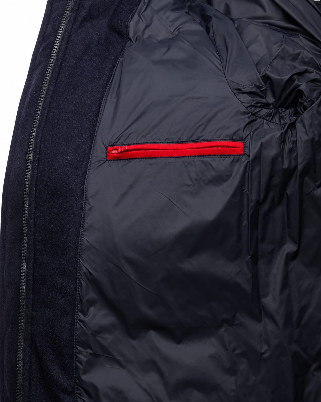 Stand-collar jacket in virgin wool with down filling