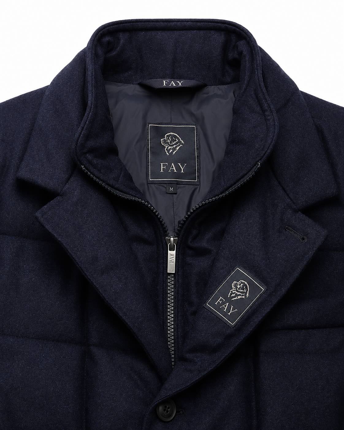 Stand-collar jacket in virgin wool with down filling