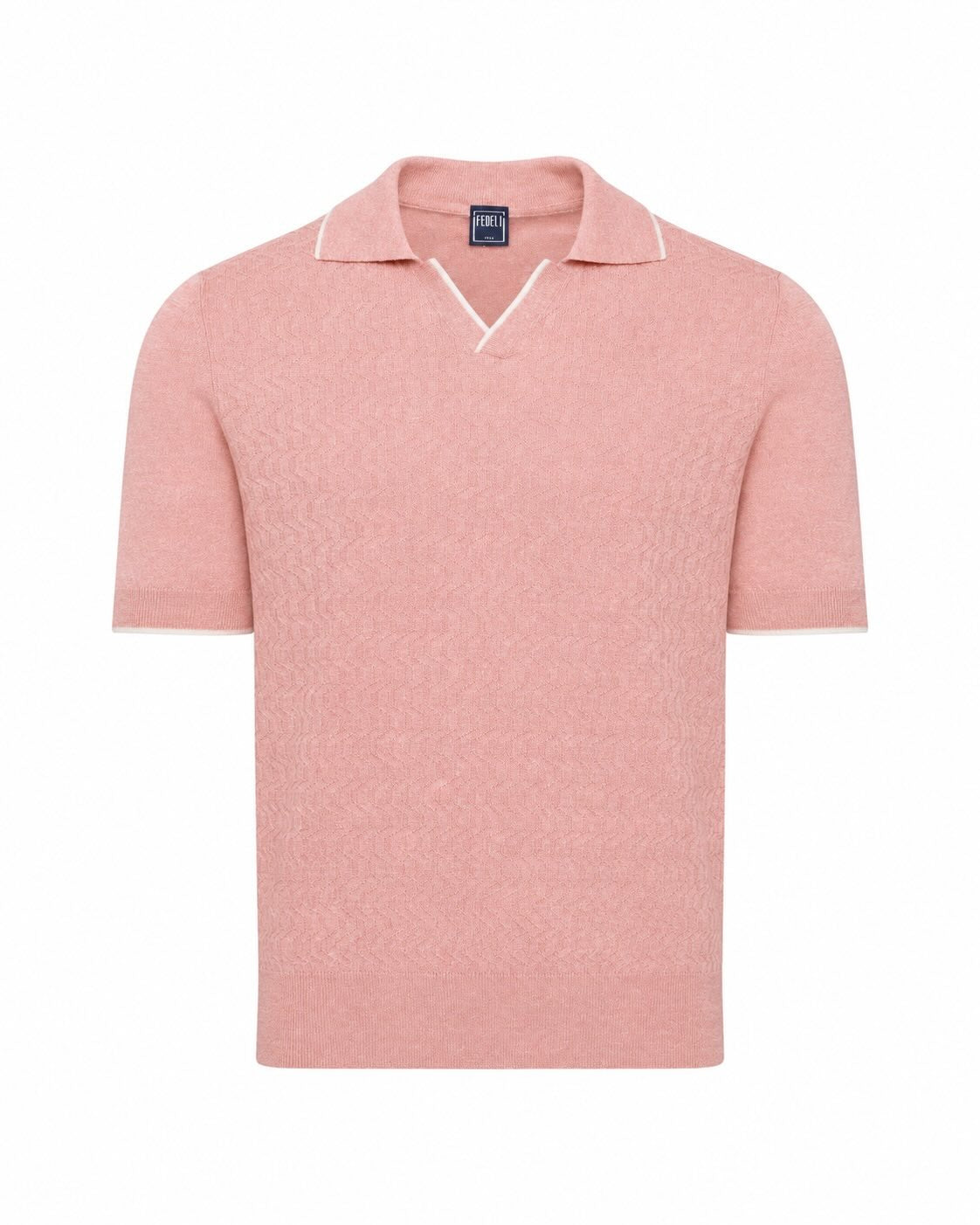 Knit polo shirt, linen cotton, slim fit with Cuban collar