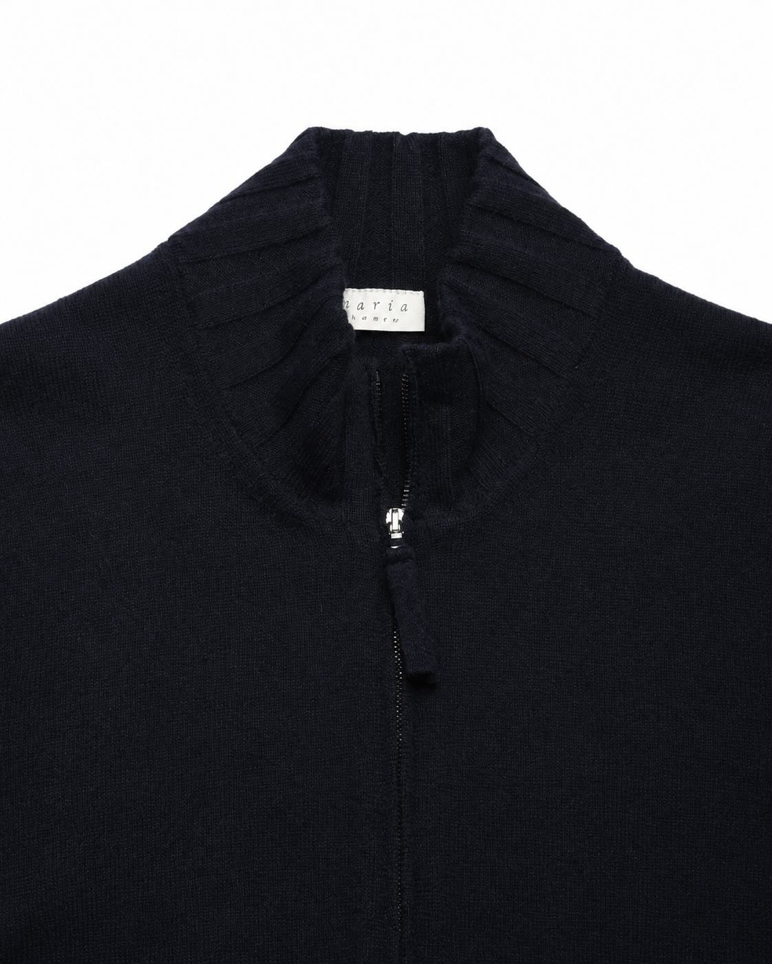 Dunkelblaue Kaschmir-Strickjacke im Slim Fit