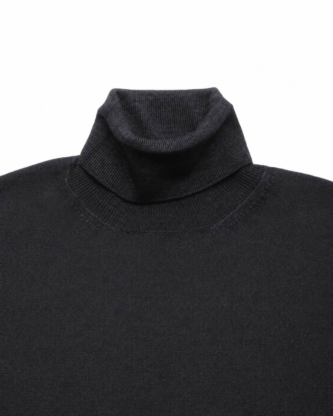 Stahlblauer Rollkragenpullover aus Extrafine Merinowolle