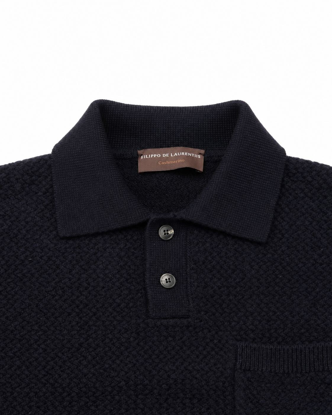 Dunkelblaues Strickpolo aus Merinowolle und Kaschmir