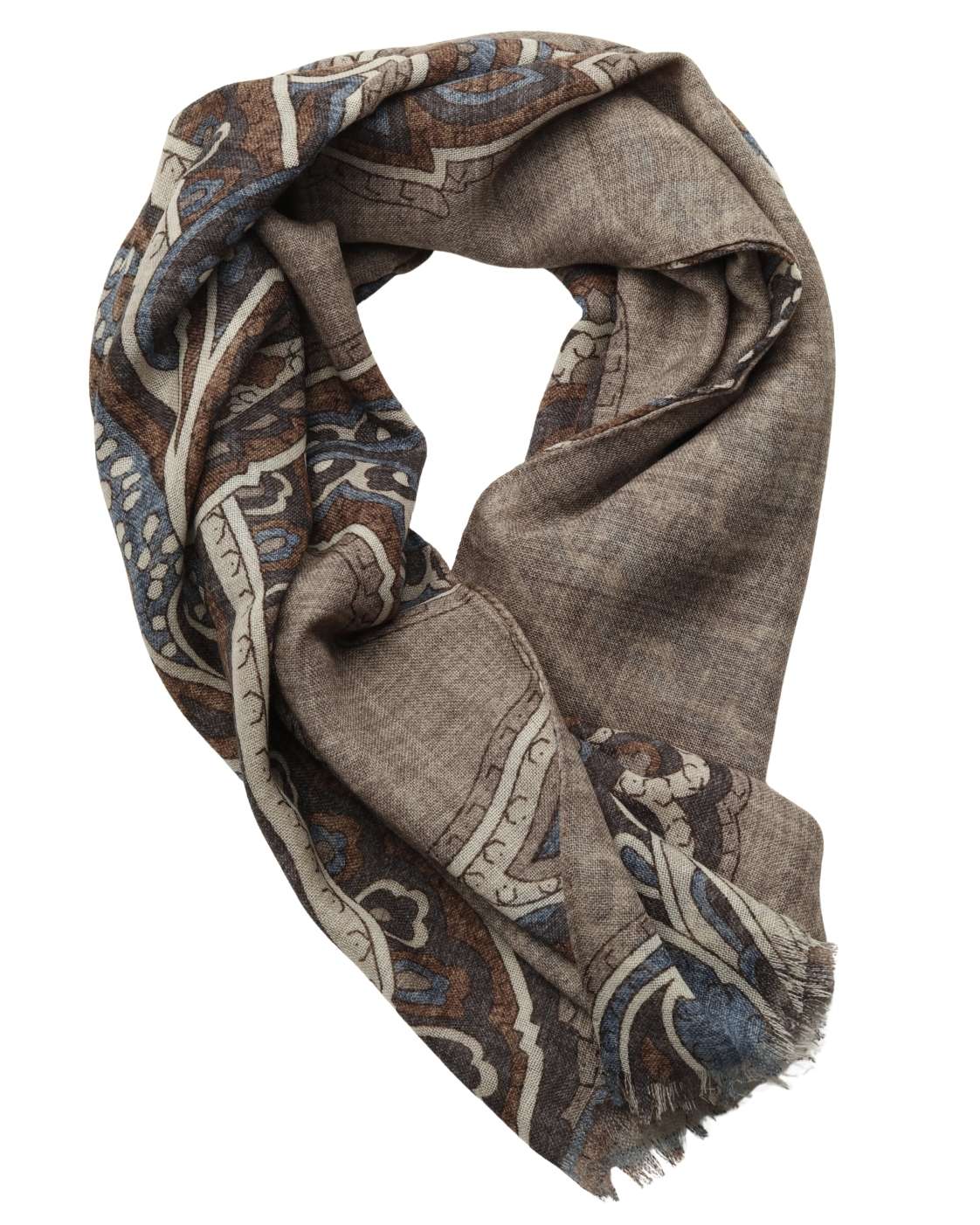 Taupefarbener Wollschal CORTINA mit Paisleymuster
