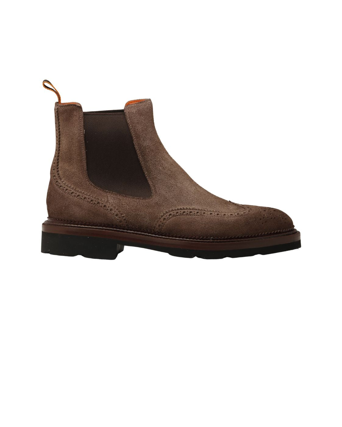 Brown Suede Chelsea Boots with Brogue Detail