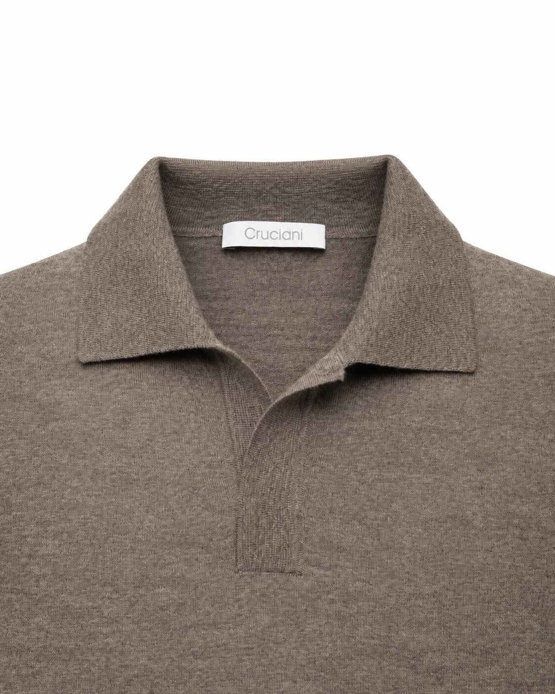 Feinstrick-Langarm-Polo aus Wolle in Grau