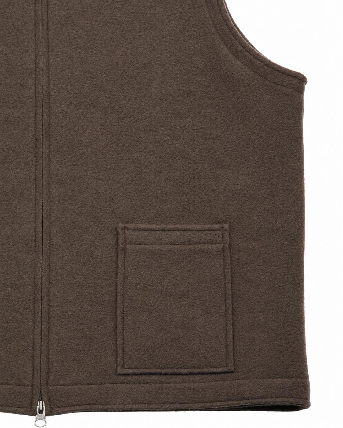 Brown merino wool vest with stand-up collar