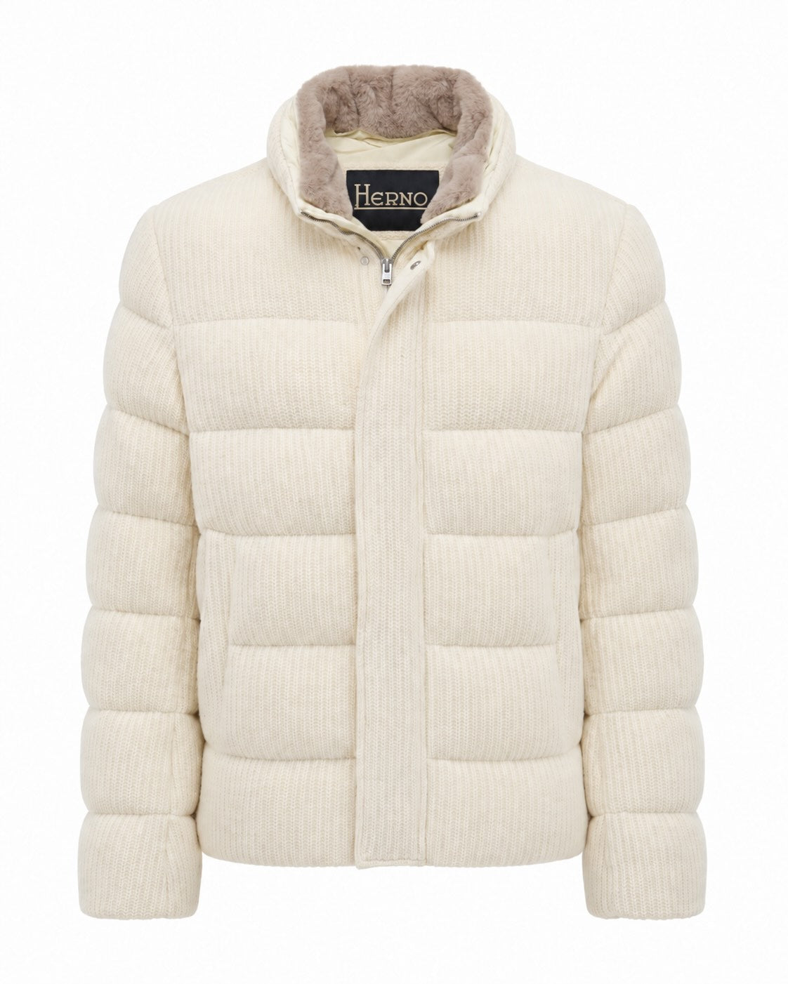 Wolljacke in Creme mit Stehkragen