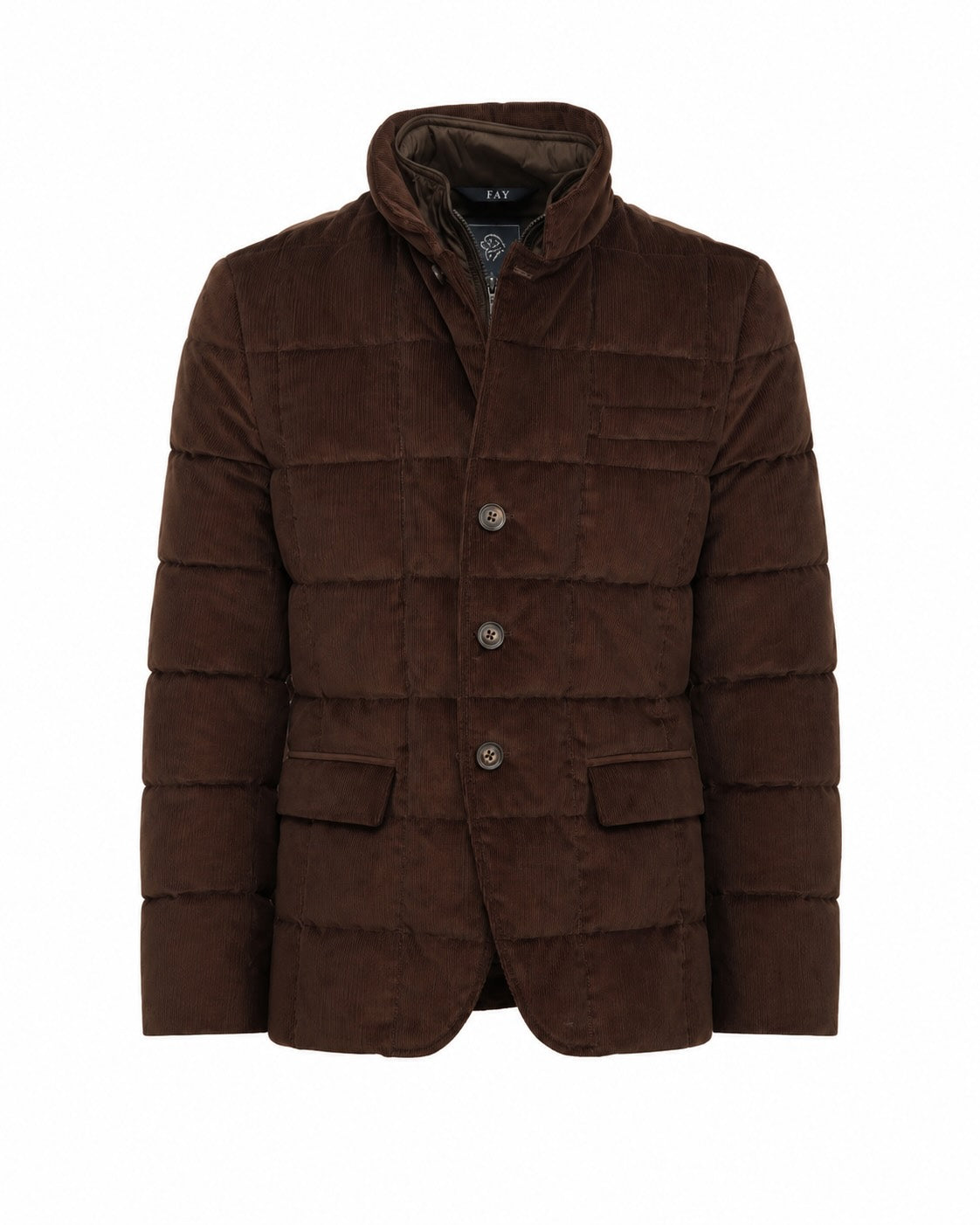 Dark brown cotton stand-up collar jacket