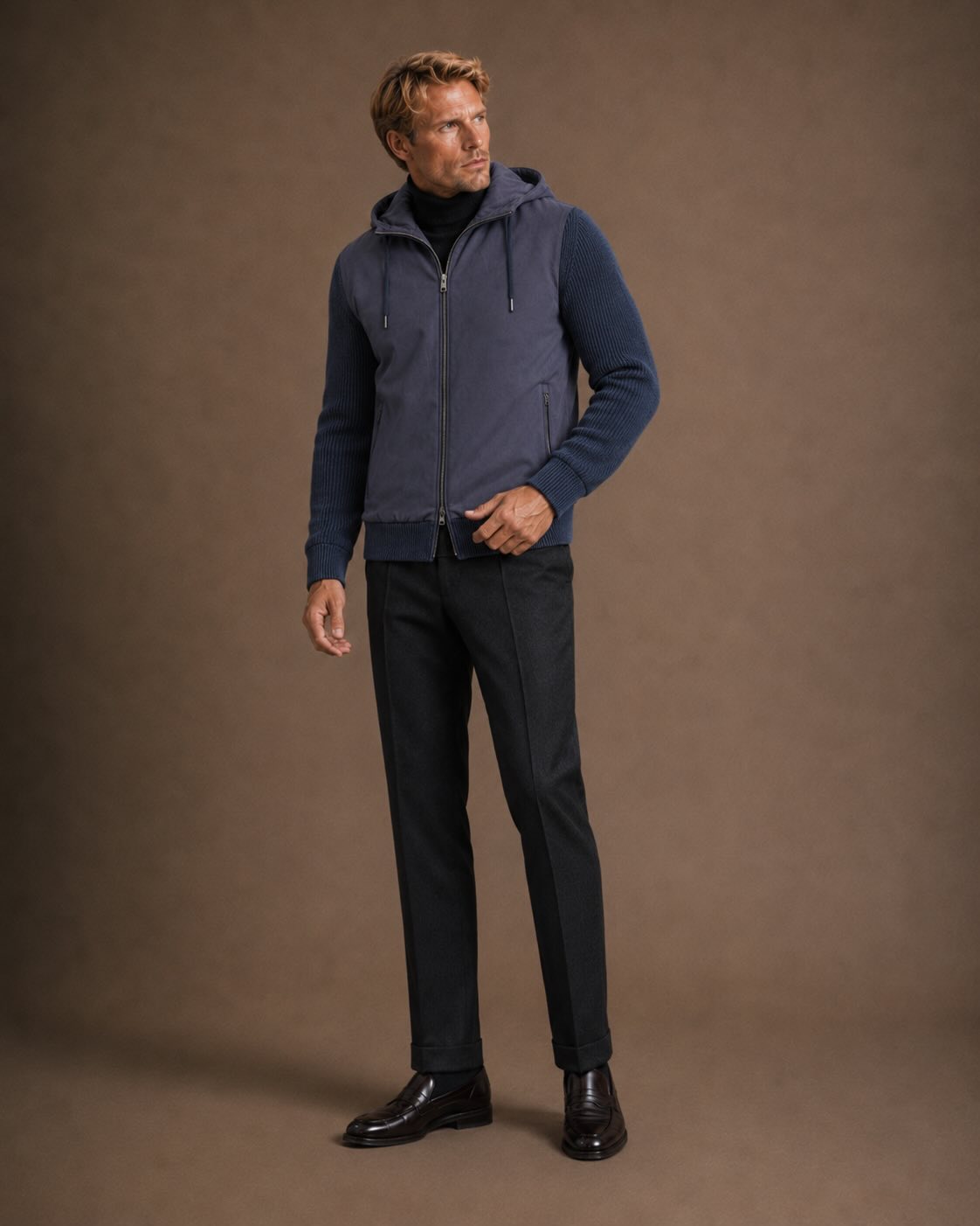 Strickjacke aus Wolle mit Velourslederoptik