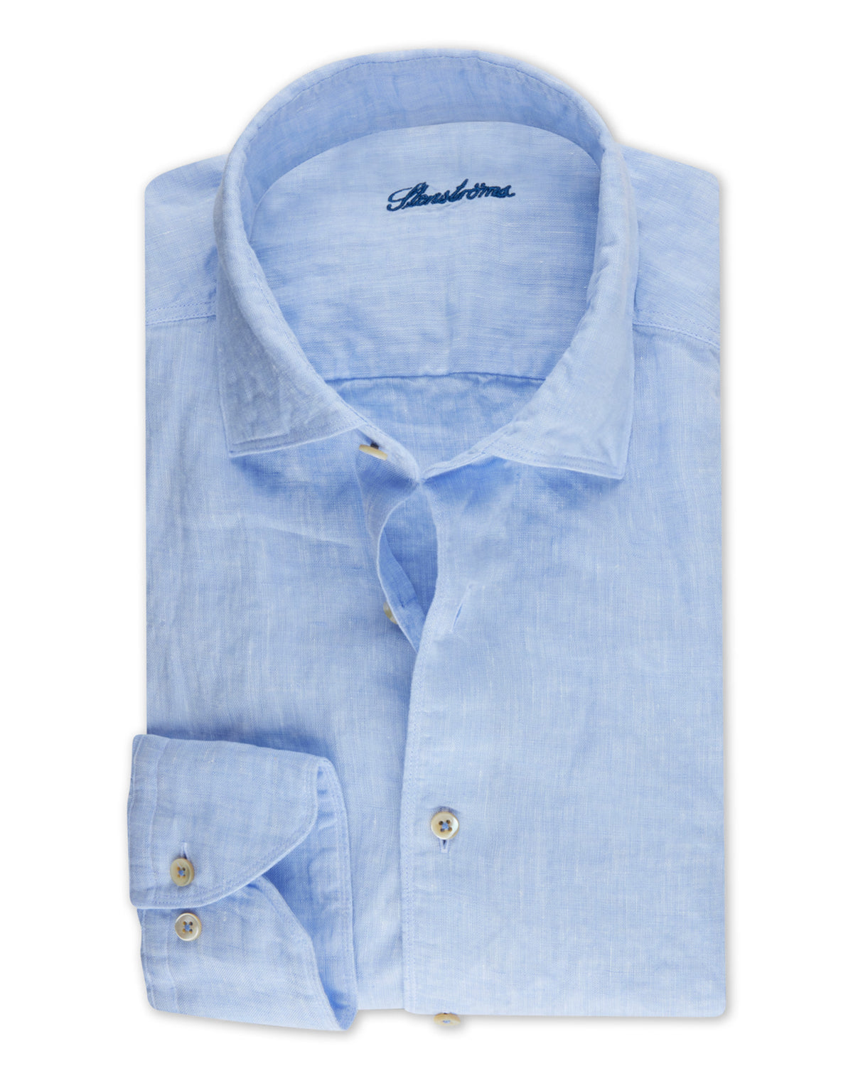 Light blue linen shirt, fitted body