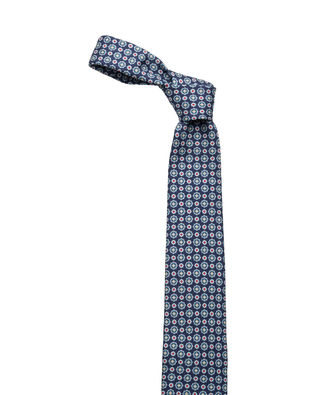 Finely patterned dark blue silk tie