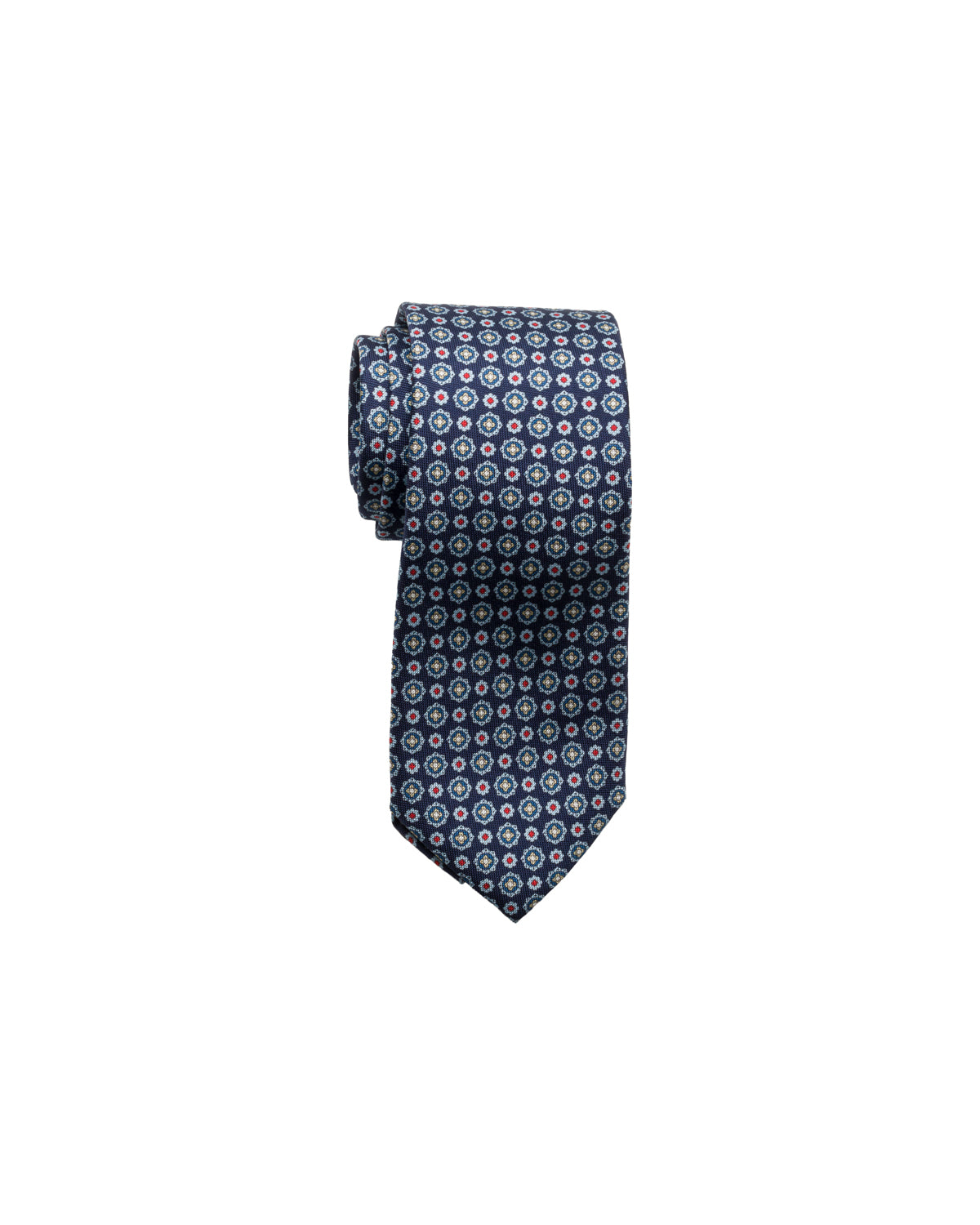 Finely patterned dark blue silk tie