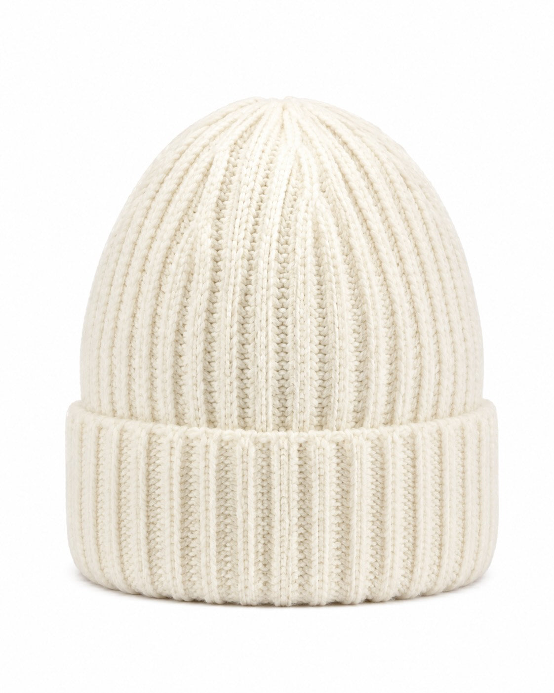 Cremefarbene Rippstrickmütze aus Kaschmir