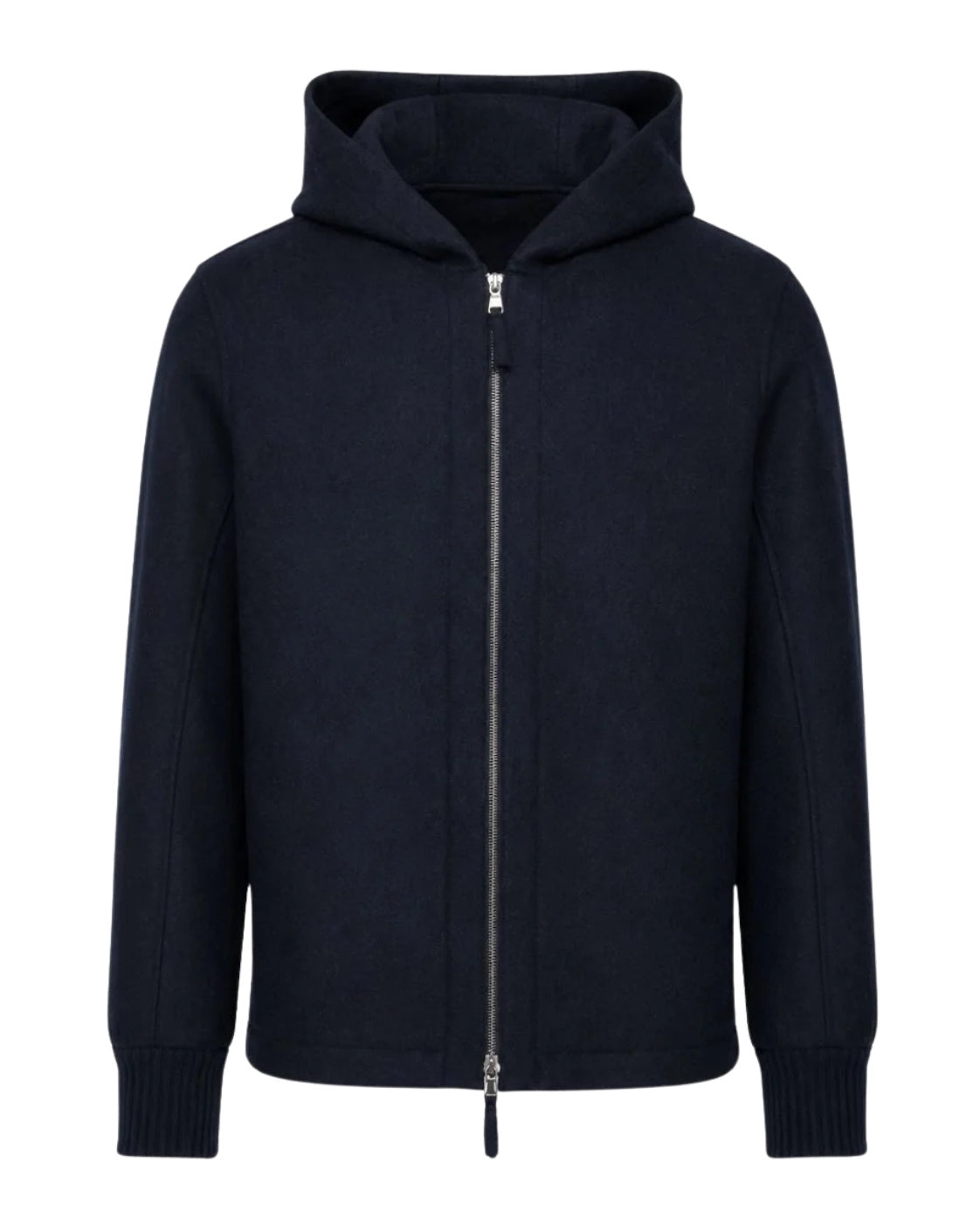Dunkelblaue Kaschmir-Kapuzenjacke im Slim Fit