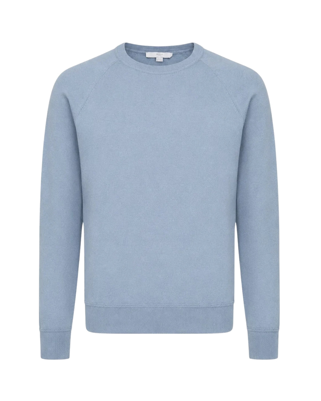Light blue cashmere round neck sweater with raglan sleeves