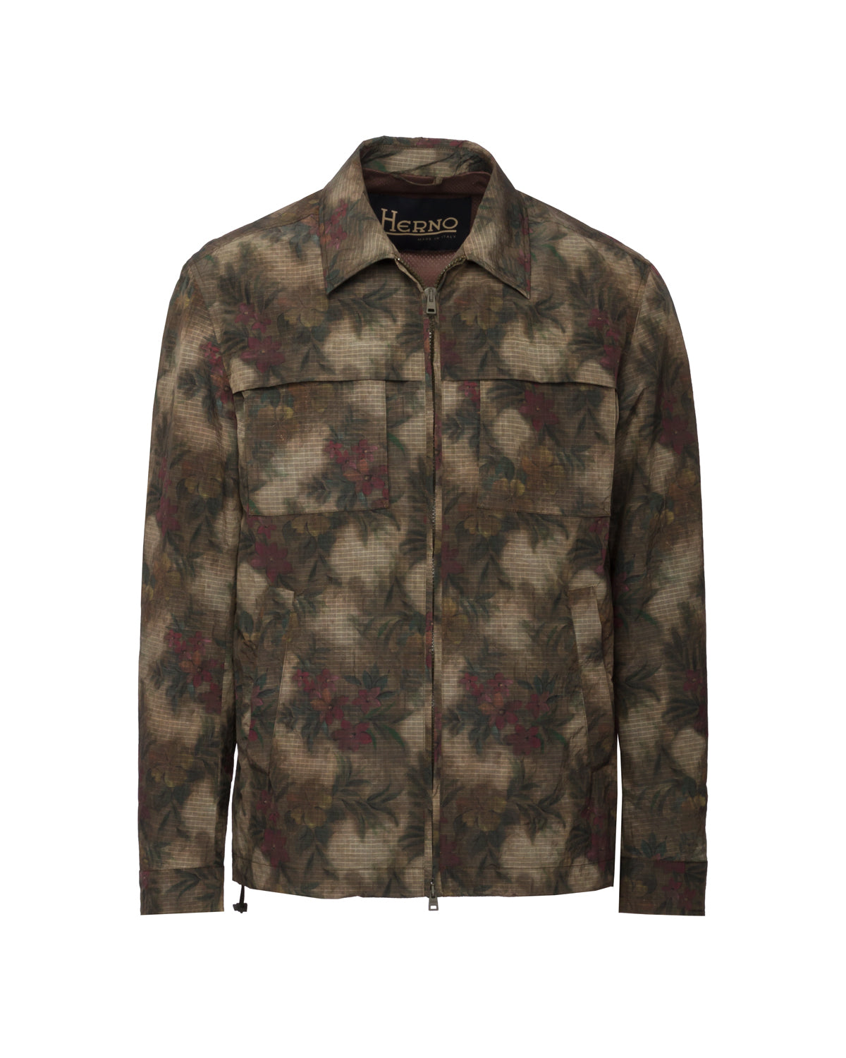 Technical jacket made of polyamide with check and floral print