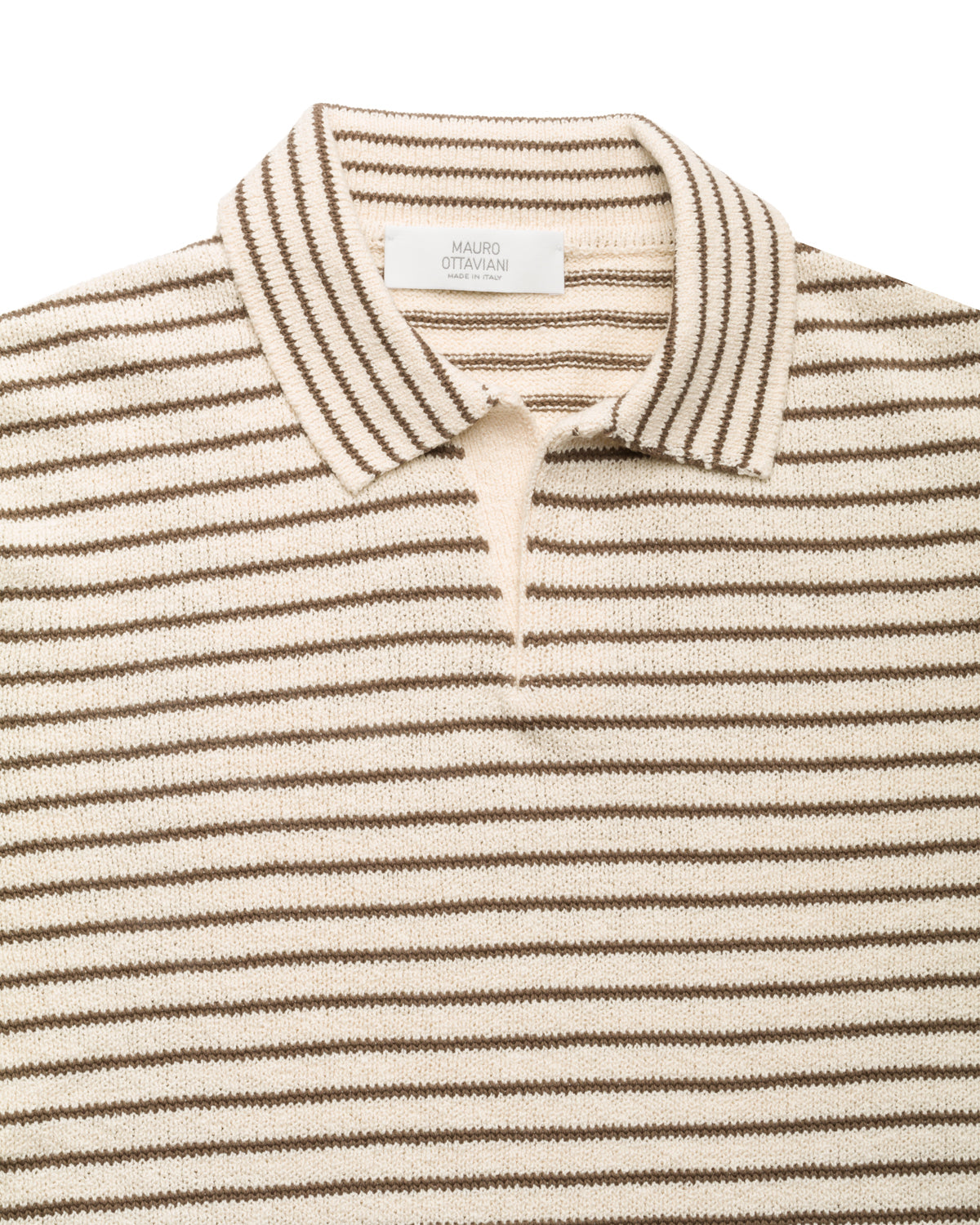 Knit polo shirt with stripes and Cuban collar, slim fit