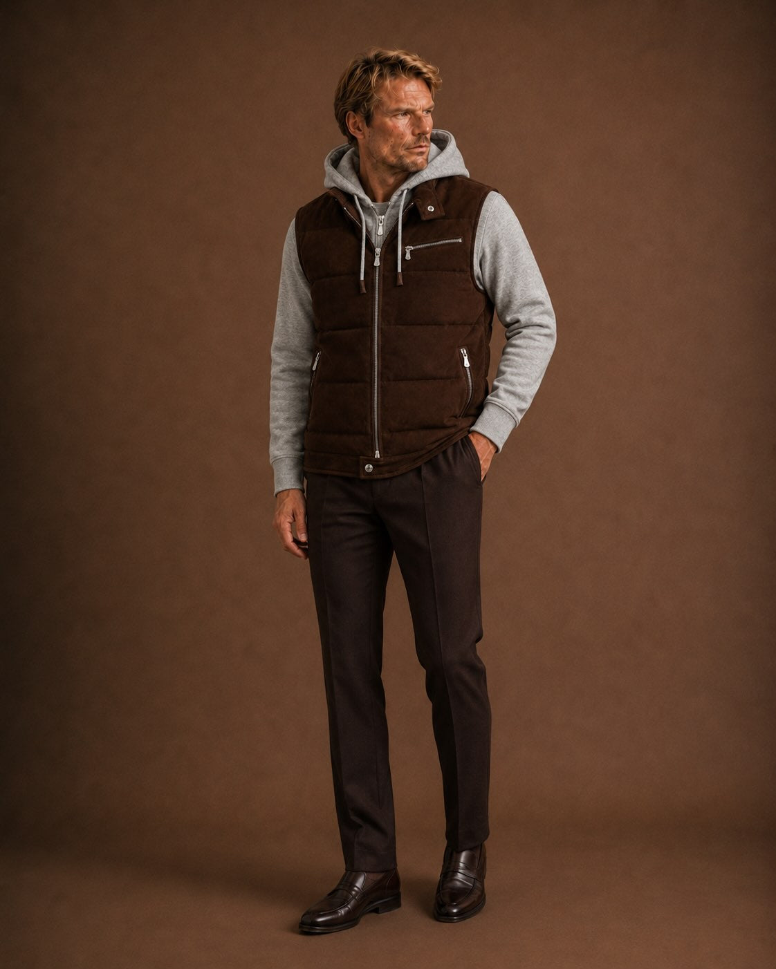 Veloursleder-Gilet mit Daunenfüllung