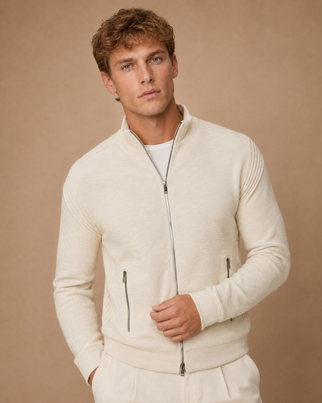 Baumwollstrick Weste Bomberstil Slim Fit