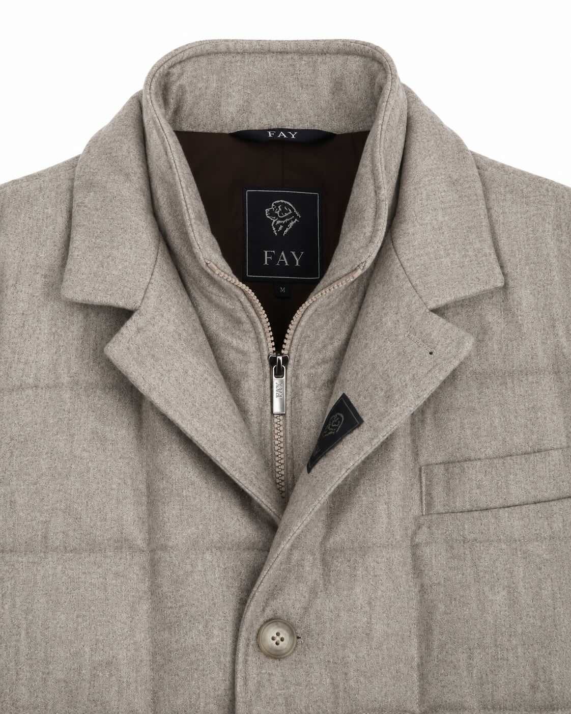Virgin wool stand-up collar jacket with down filling