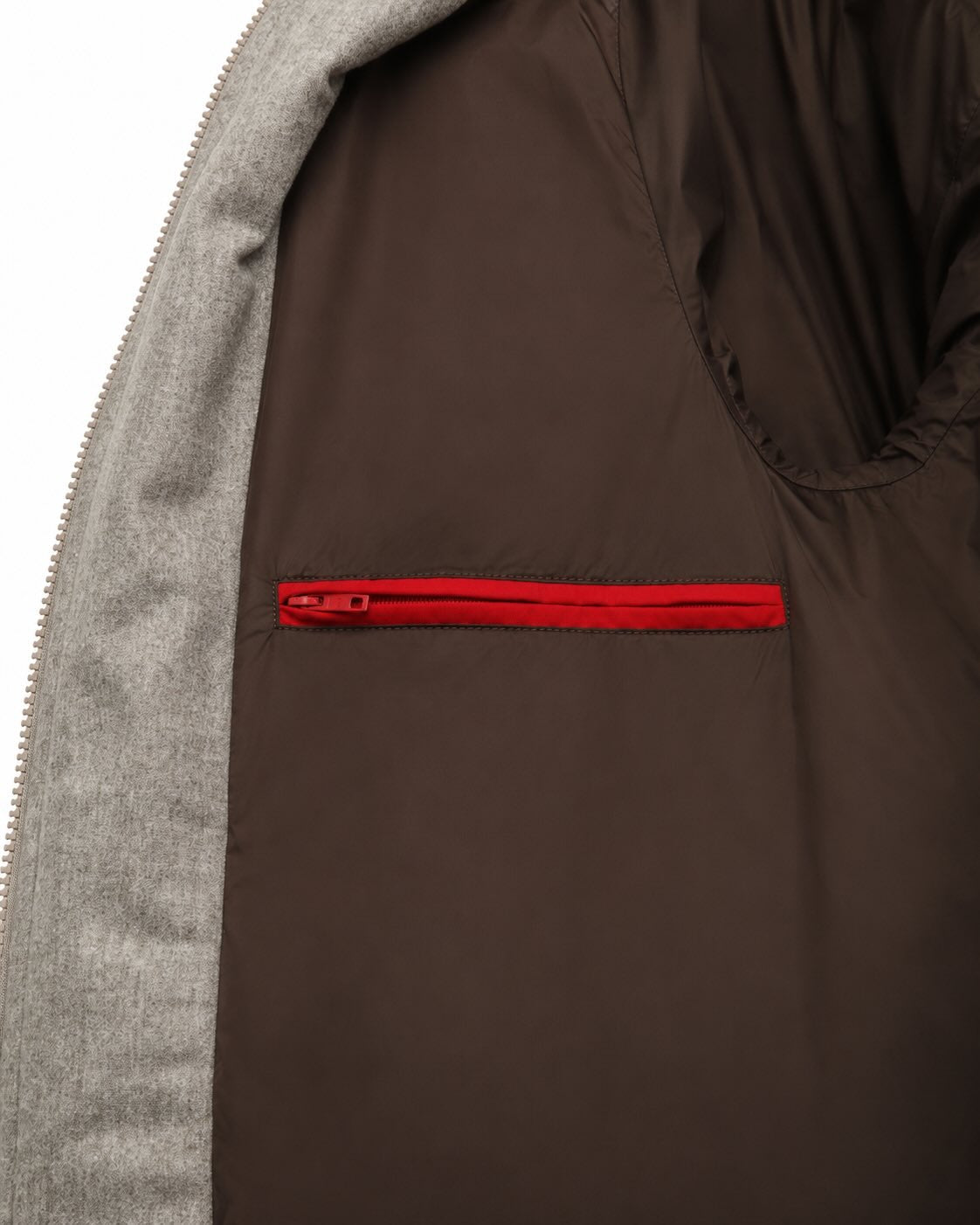 Virgin wool stand-up collar jacket with down filling