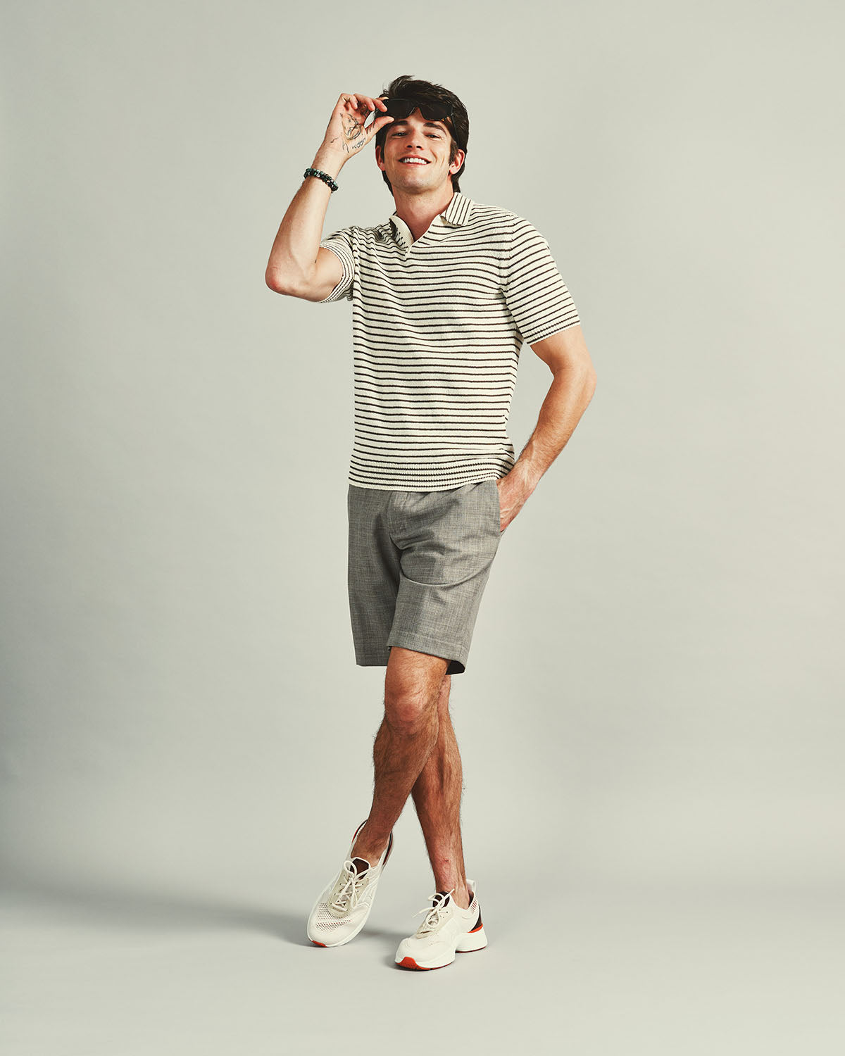 Strickpolo mit Streifen und kubanischem Kragen Slim Fit