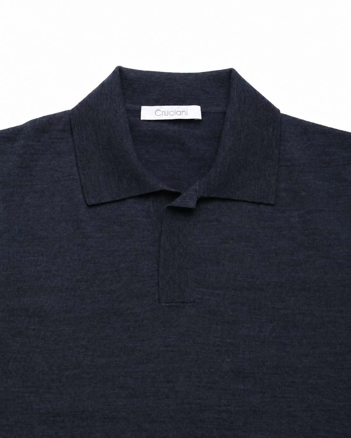 Feinstrick-Langarm-Poloshirt aus Wolle