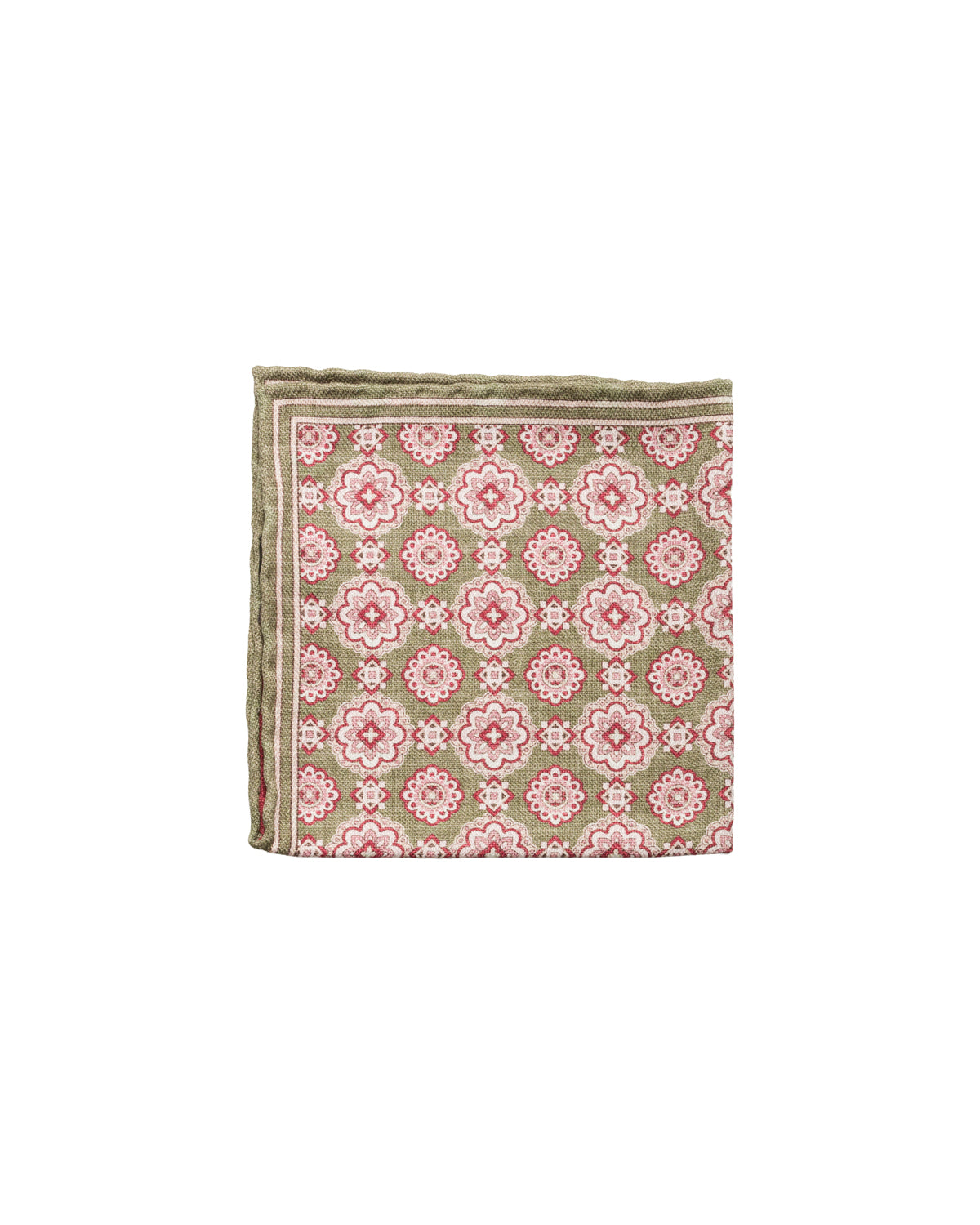 Silk pocket square, double-sided, hand-rolled, olive