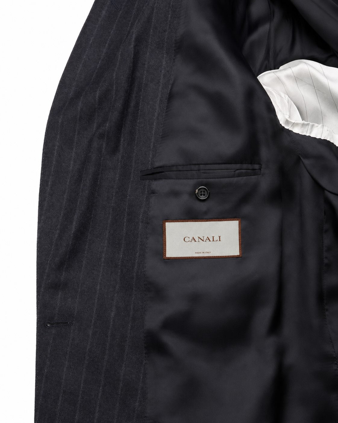 Pinstripe double-breasted wool suit