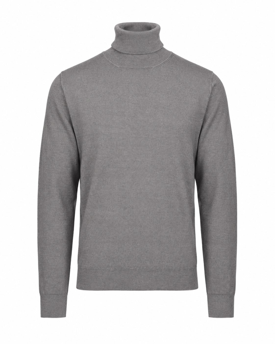 Grauer Rollkragenpullover aus 100 % Extrafine Merinowolle
