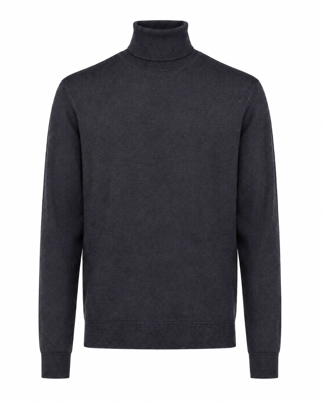 Stahlblauer Rollkragenpullover aus Extrafine Merinowolle