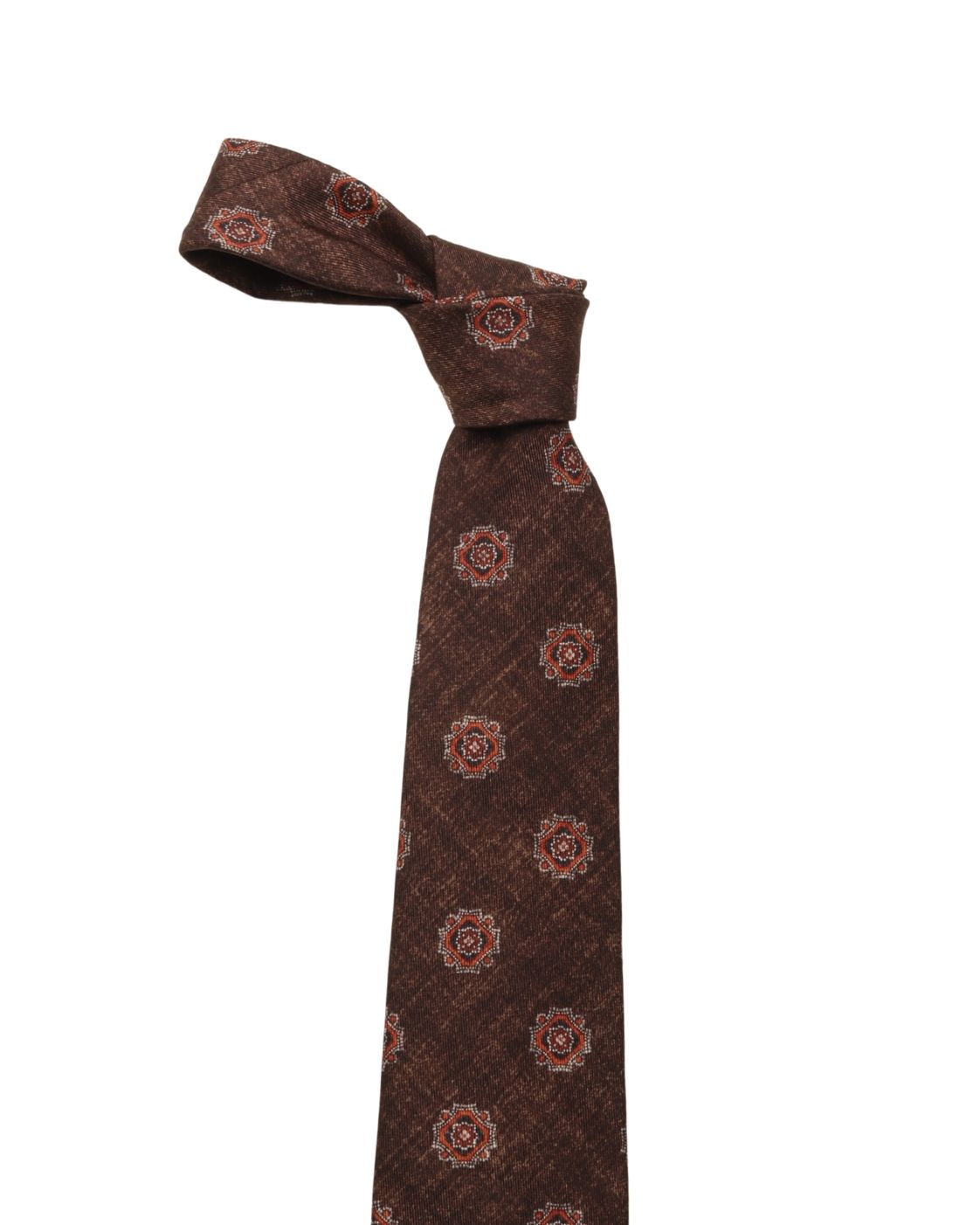 Brown silk tie MARTIN with medallion pattern