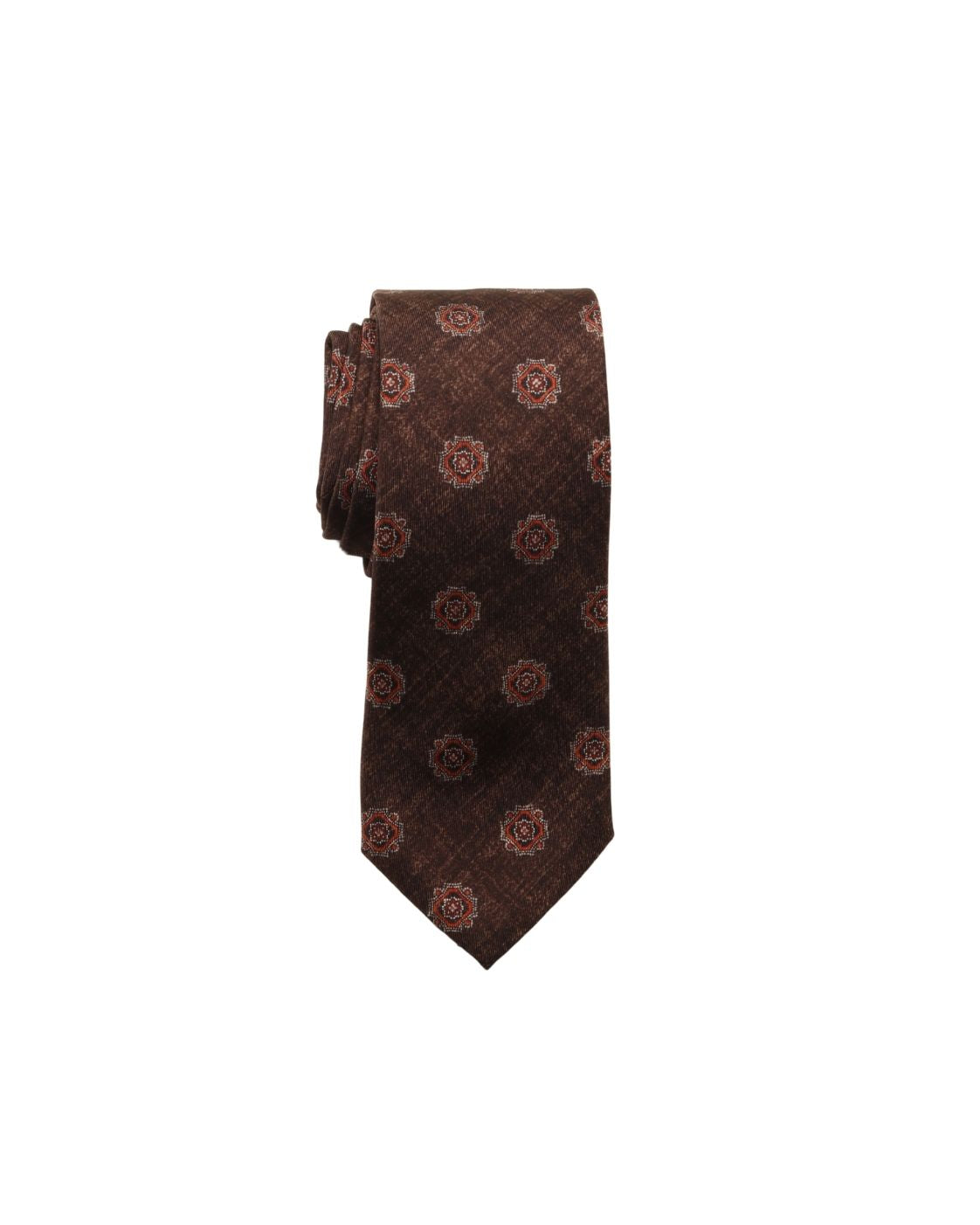Brown silk tie MARTIN with medallion pattern
