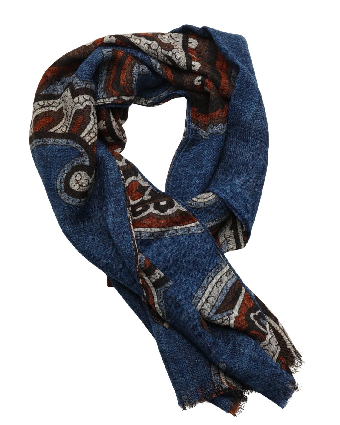 Blauer Wollschal CORTINA mit ornamentalem Paisleymuster