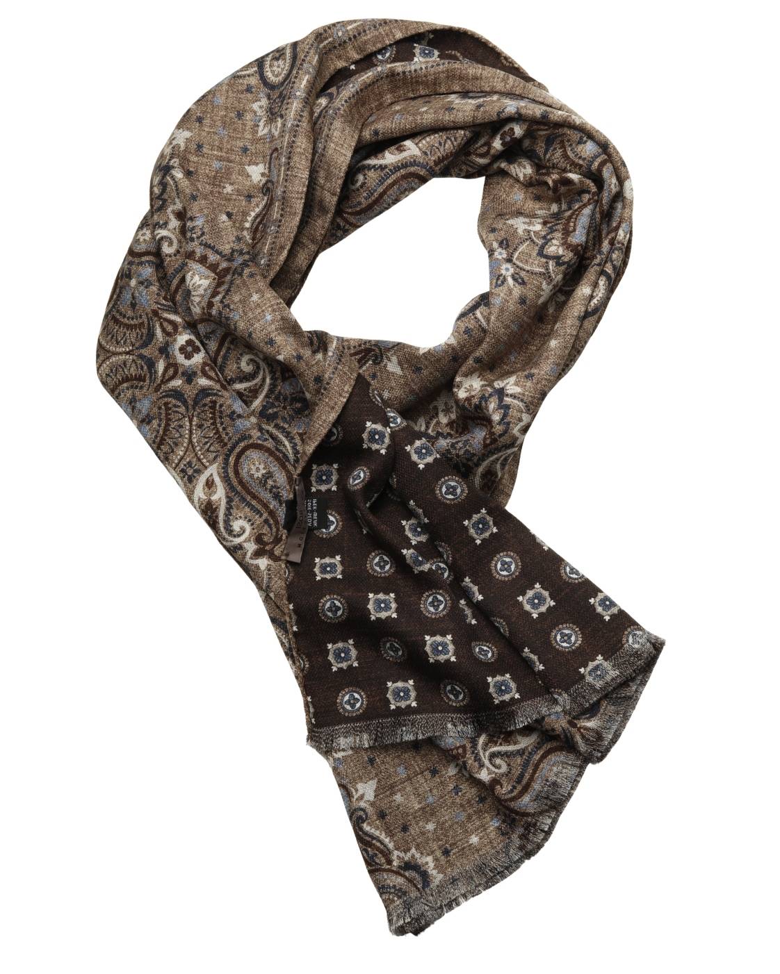 Brauner Seidenschal SALINA mit Paisley- und Medaillonmuster