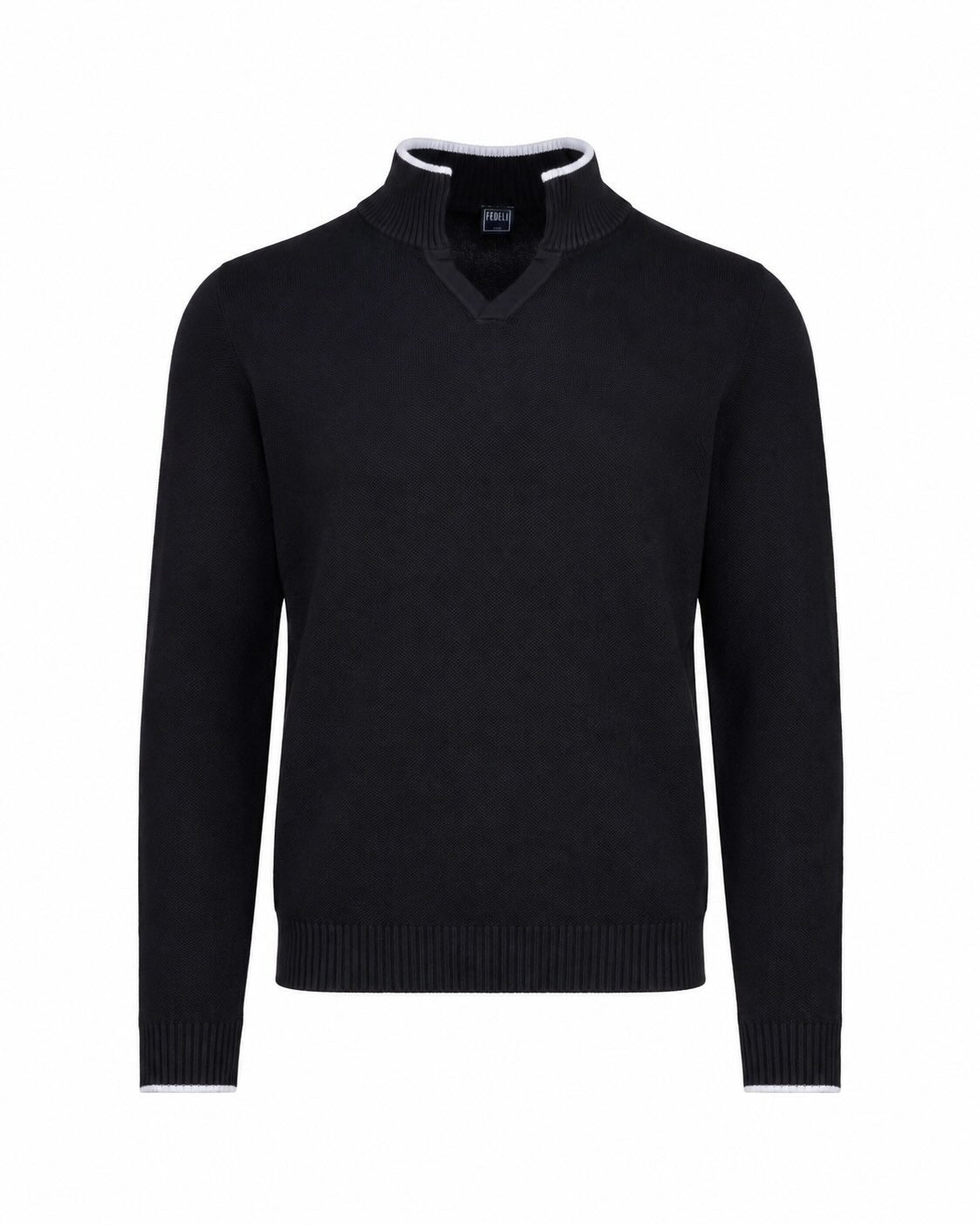 Baumwollpullover Strukturstrick Slim Fit mit V-Ausschnitt
