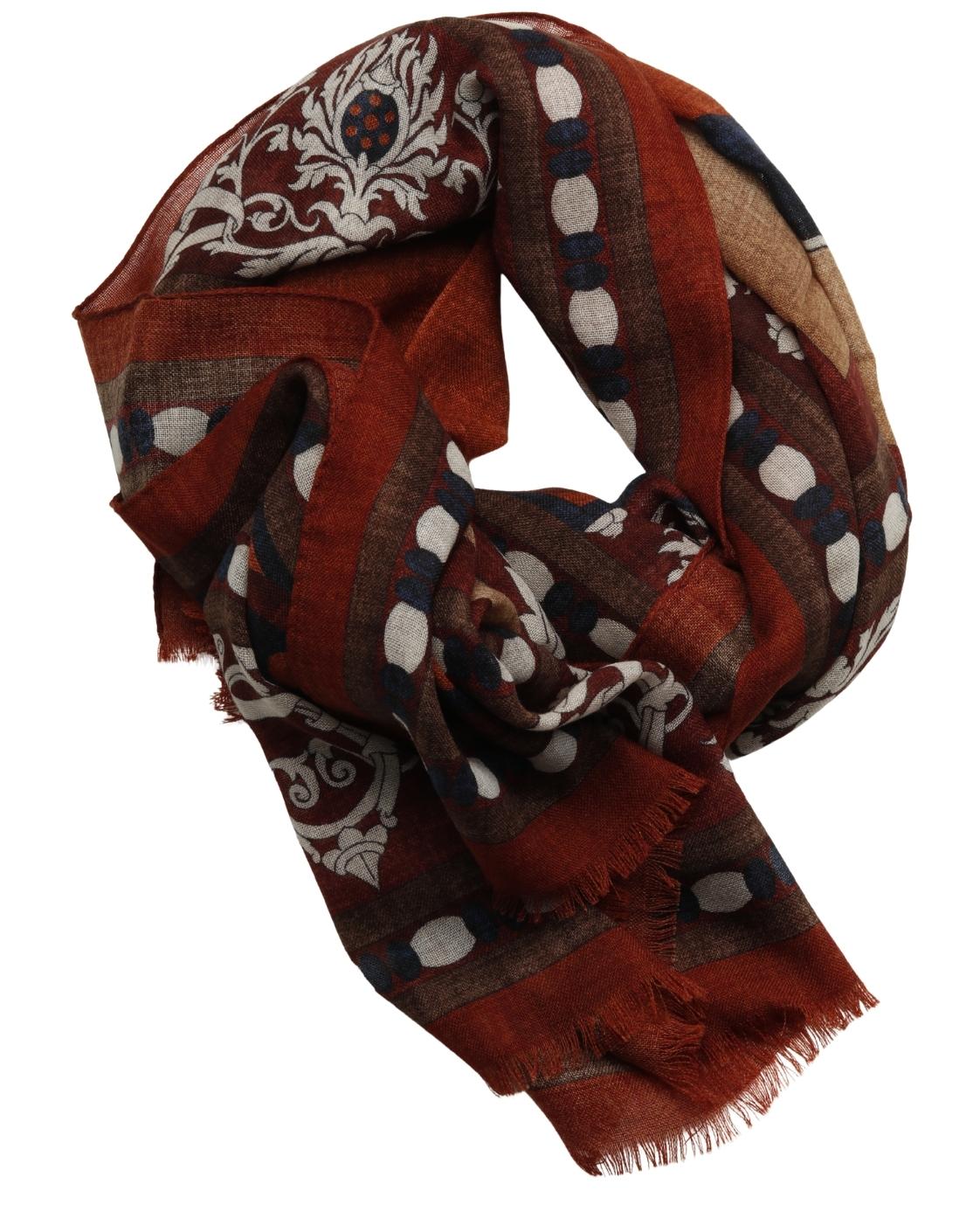 Red wool scarf GRAZ with an ornamental border pattern