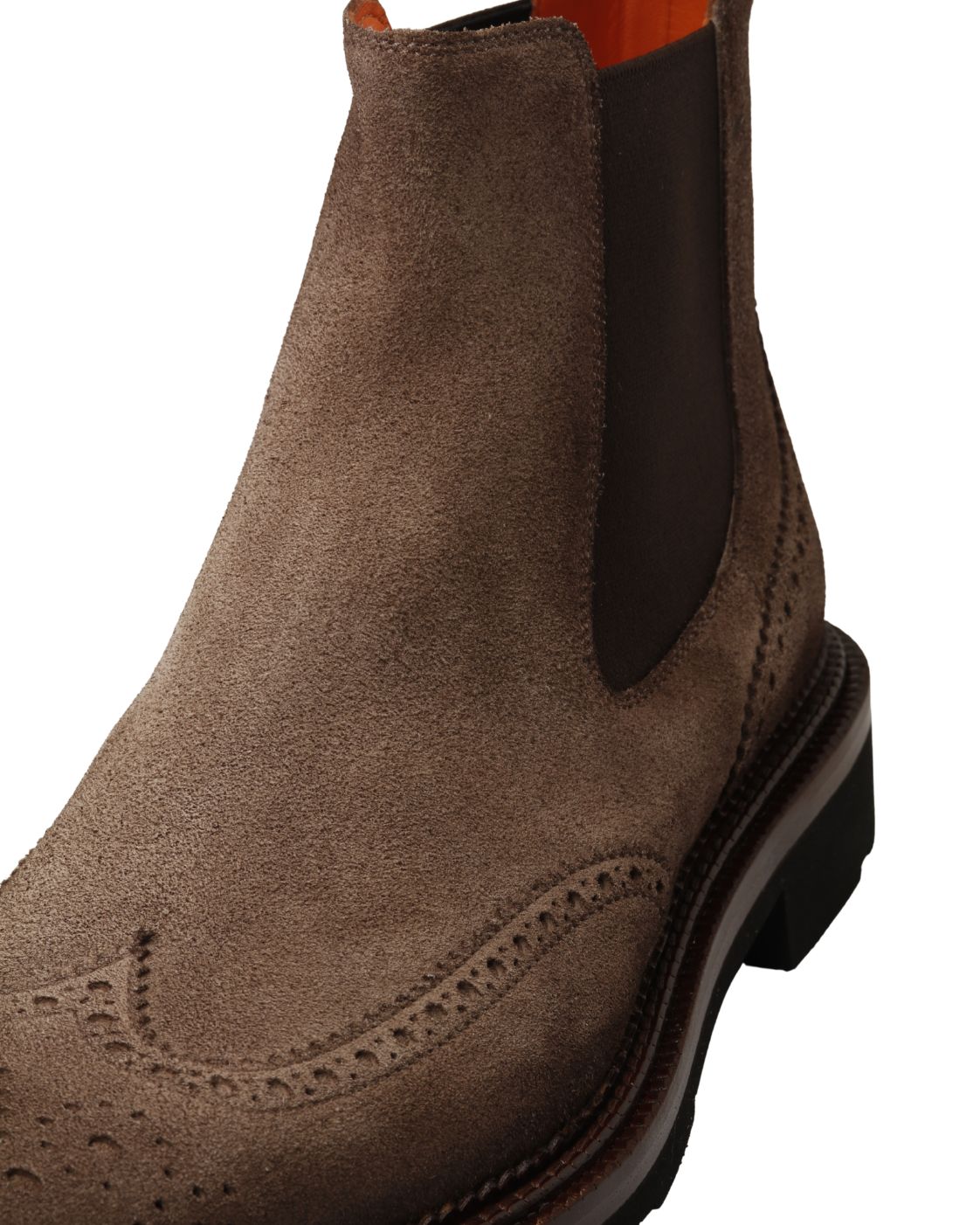 Brown Suede Chelsea Boots with Brogue Detail