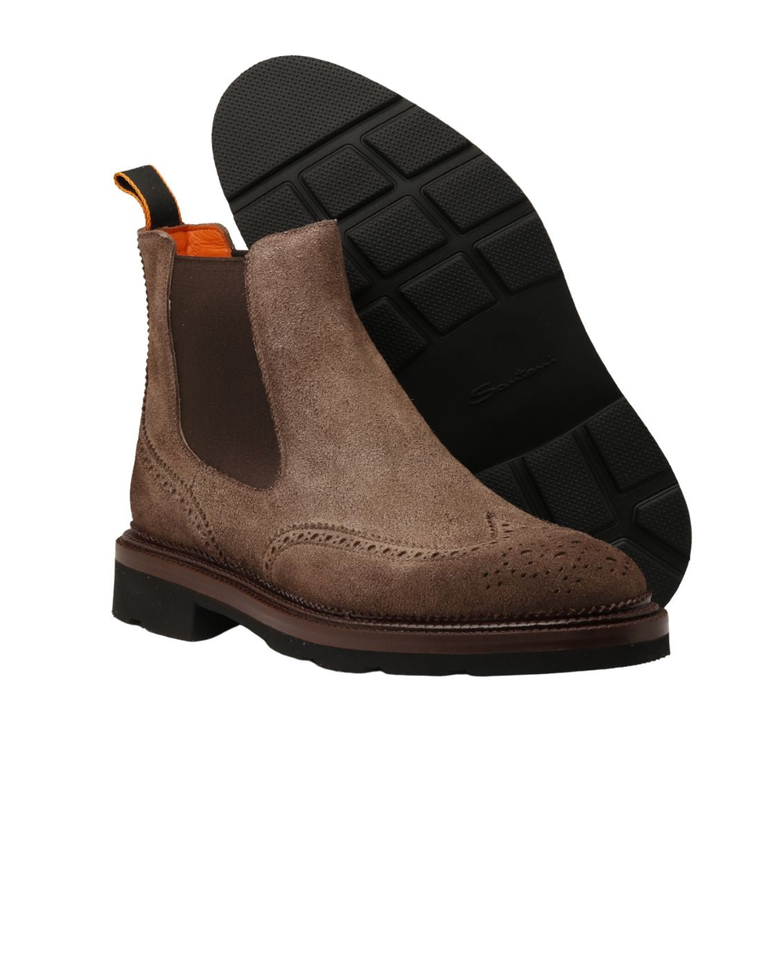 Brown Suede Chelsea Boots with Brogue Detail