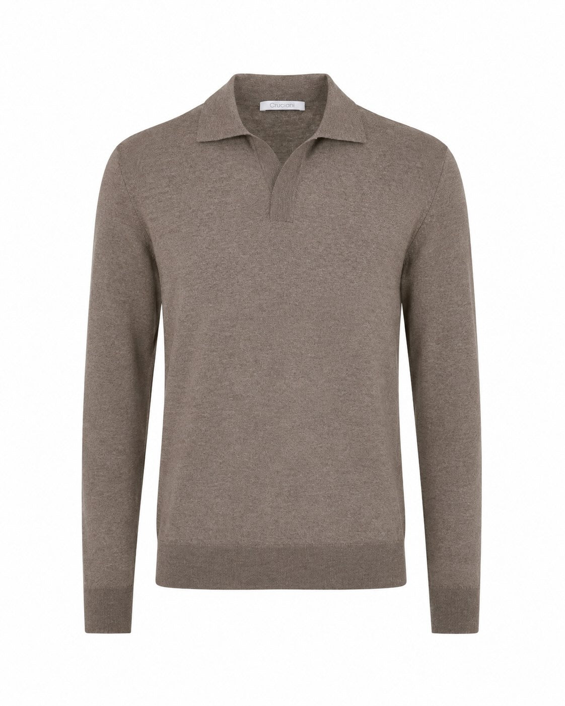 Feinstrick-Langarm-Polo aus Wolle in Grau