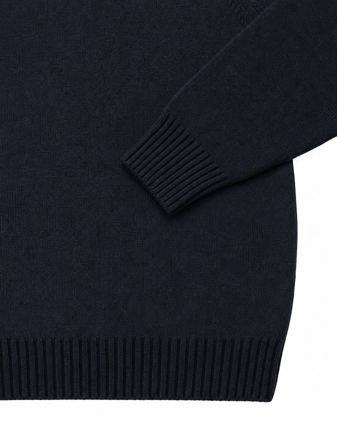 Feinstrick-Langarm-Poloshirt aus Wolle in Dunkelblau