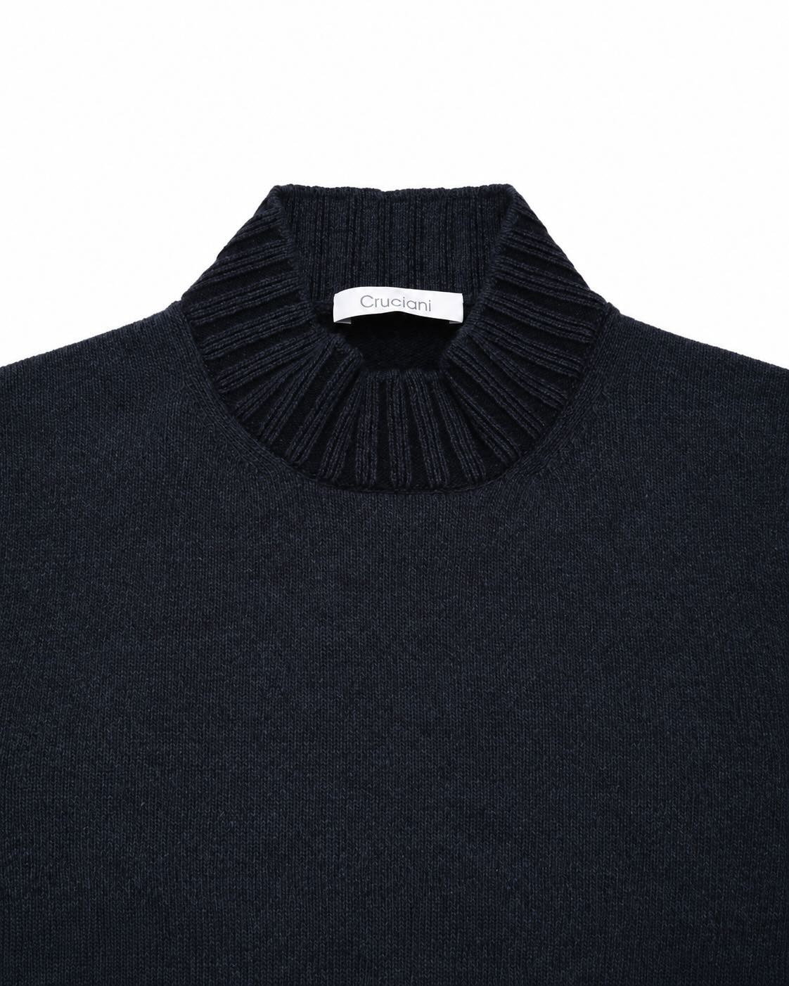 Feinstrick-Langarm-Poloshirt aus Wolle in Dunkelblau