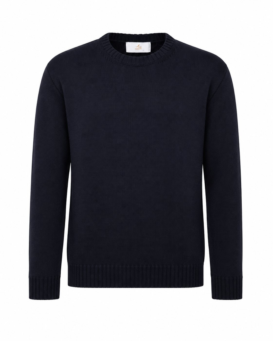 Dark blue merino wool round neck sweater