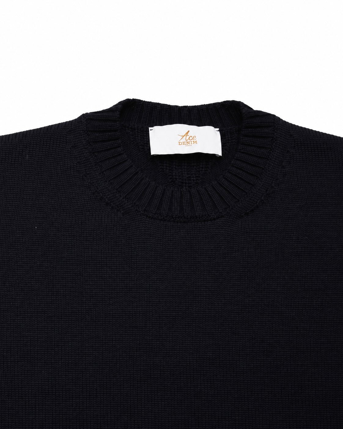 Dark blue merino wool round neck sweater
