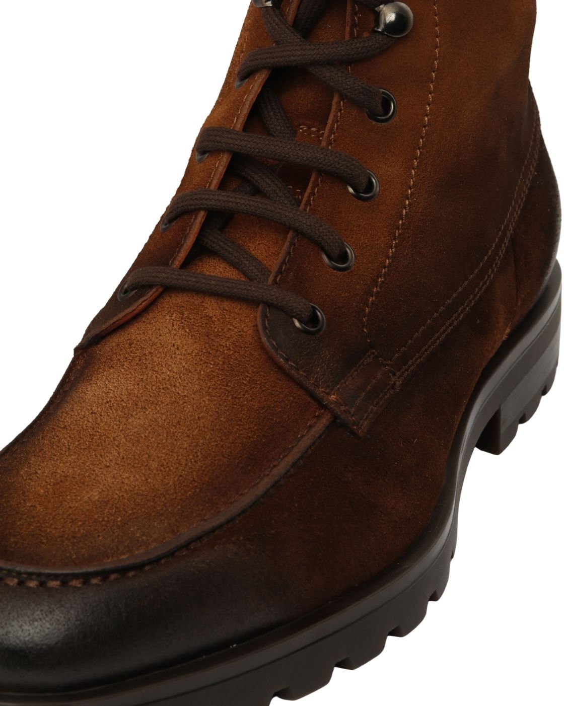 Dark brown suede ankle boot with trekking details