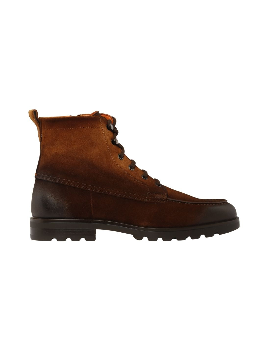 Dark brown suede ankle boot with trekking details