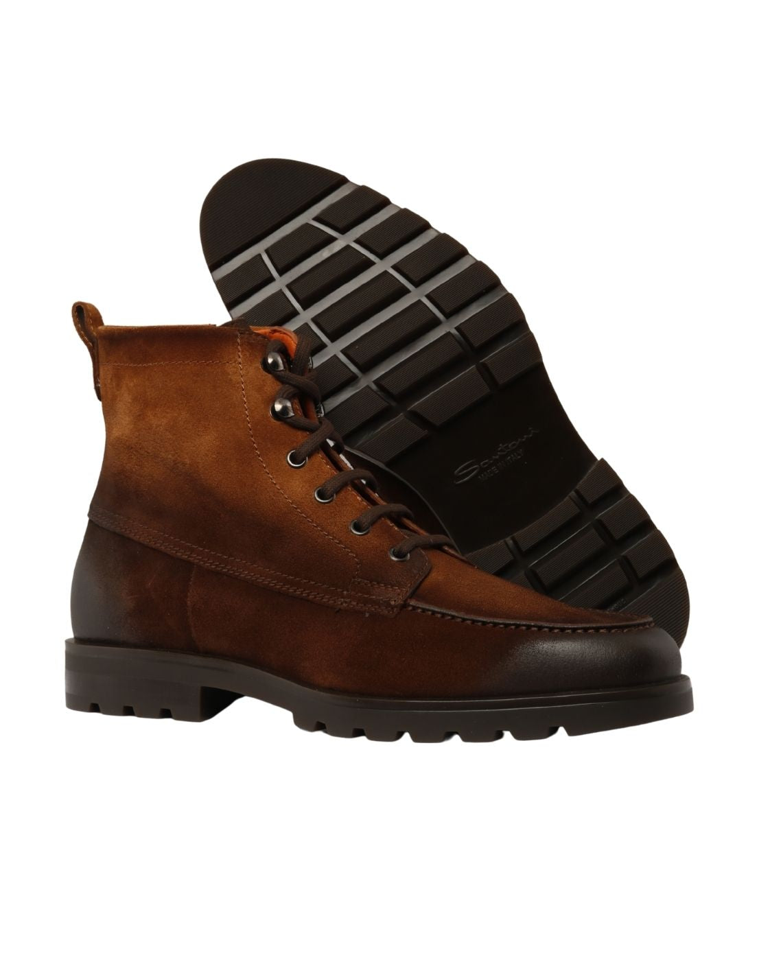 Dark brown suede ankle boot with trekking details